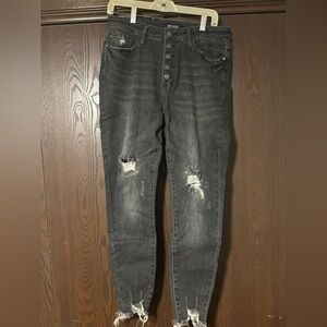 Women Distressed Black Gray Skinny Jeans